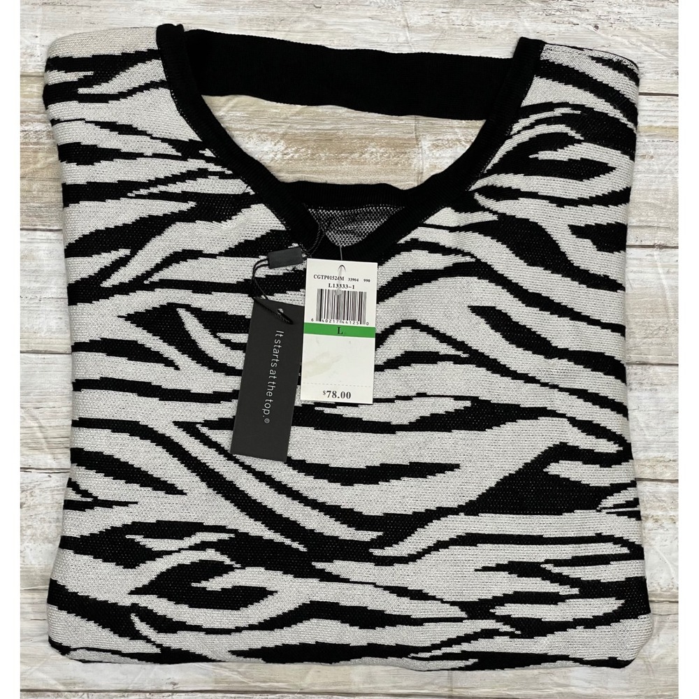 Cable and Gauge Womens Zebra Print Knit Sweater Top Size Large oversized NWT